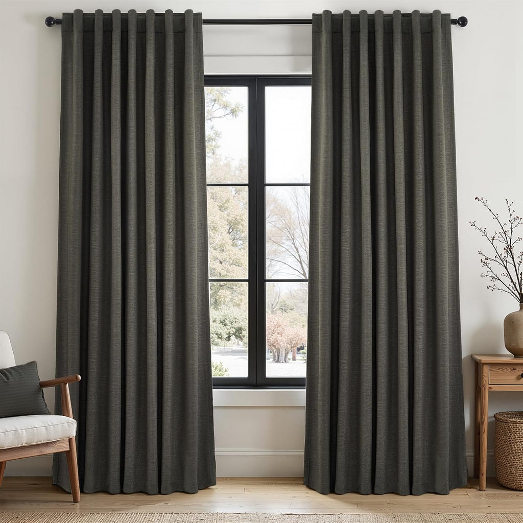 Topfinel 94 Inch Long Gray Blackout Curtains for Bedroom 2 Panels Set Modern Linen Blend Texture Back Tab Pleated Floor to Ceiling Thermal…