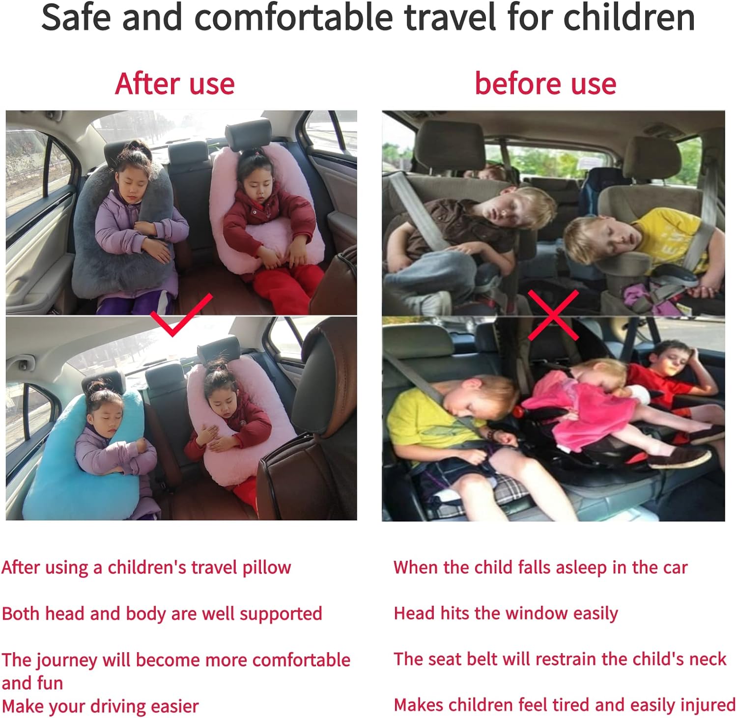 FHSGGP Travel Pillow Car Pillow Kid Car Sleeping The Sleeping Aid for Adults and Kids on Road Trips Kids Travel Pillow Gray