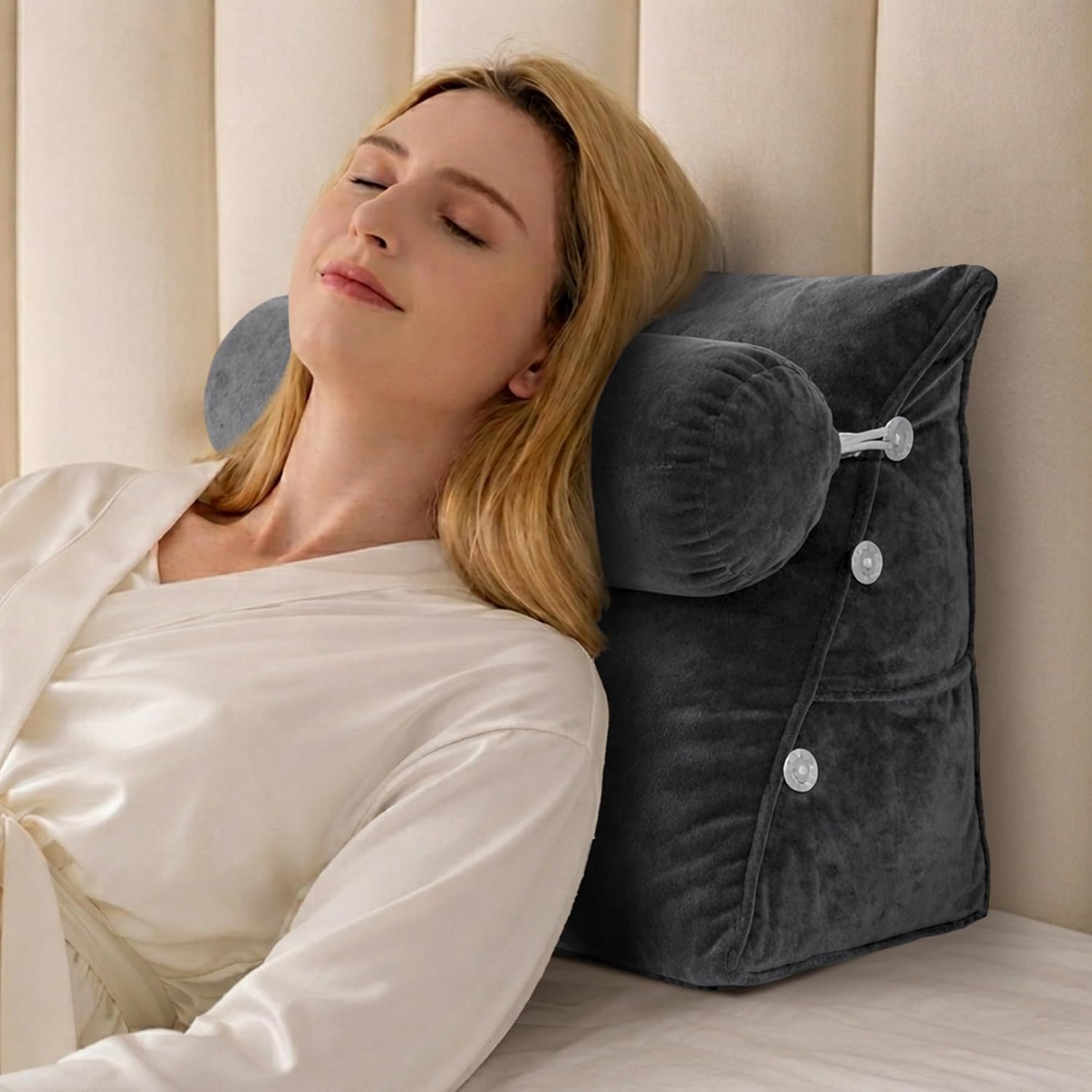 Cheer Collection Reading Wedge Pillow - Adjustable Wedge Reading Pillow with Neck Support, Hollow Fiber-Filled Backrest Pillow for…