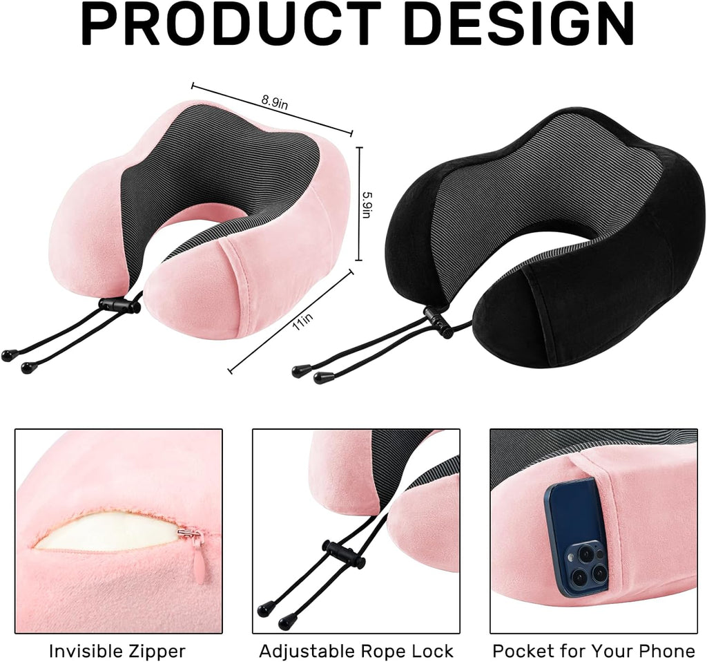 Urnexttour Neck Pillow Airplane-2 Pack Memory Foam Travel Pillow, Soft Support Travel Neck Pillow for Travelling, Sleeping Rest, Car, Train…