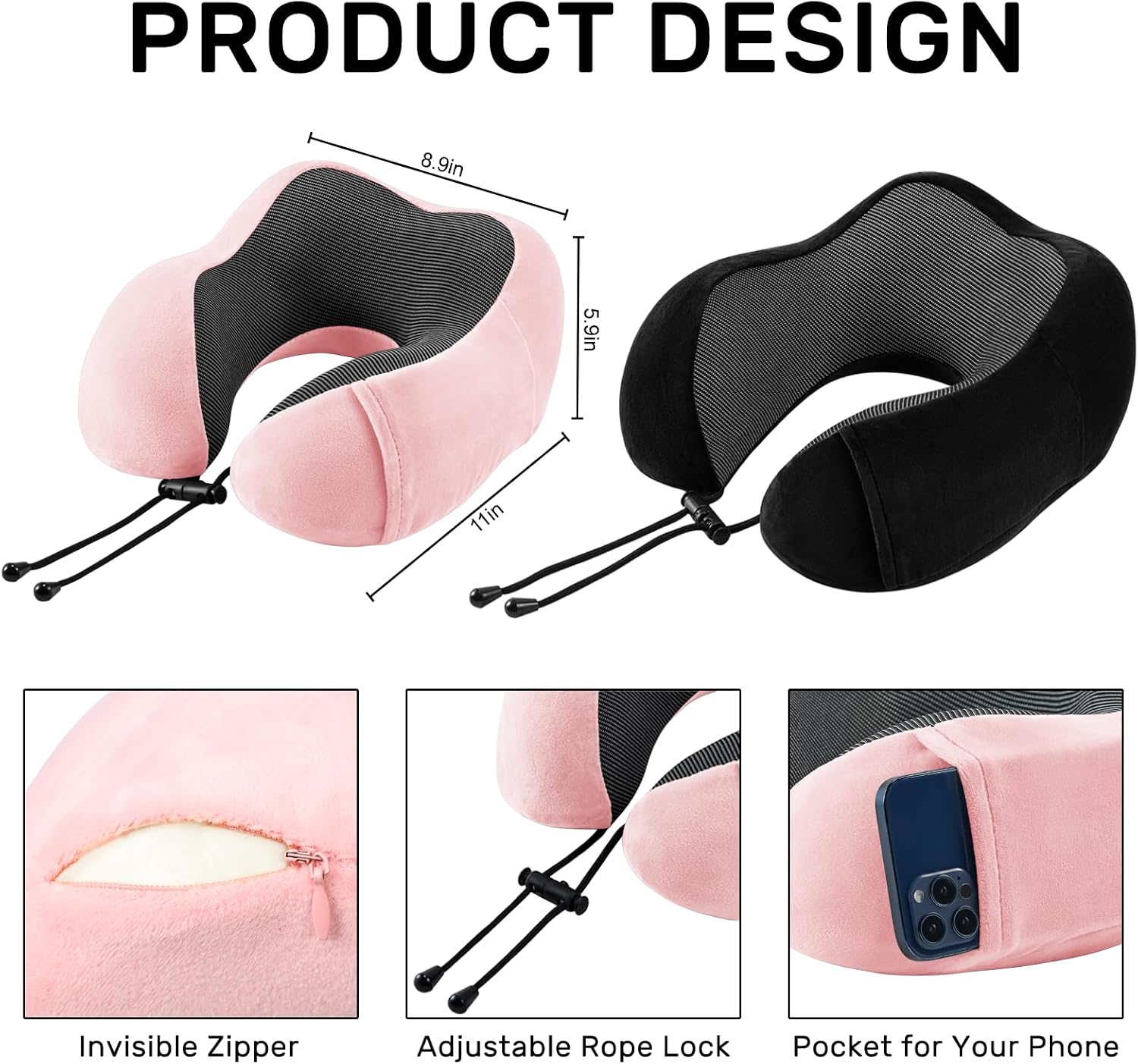 Urnexttour Neck Pillow Airplane-2 Pack Memory Foam Travel Pillow, Soft Support Travel Neck Pillow for Travelling, Sleeping Rest, Car, Train…