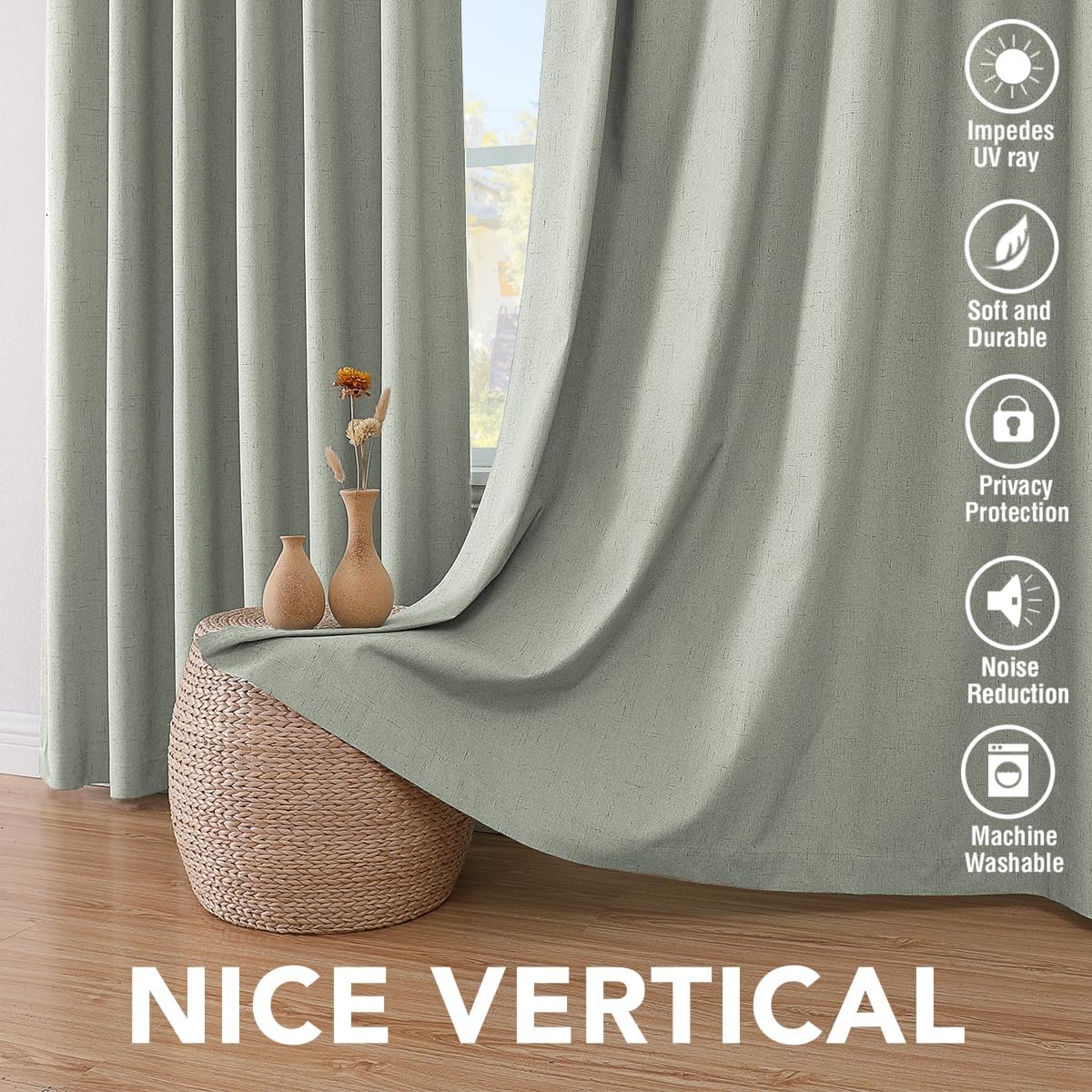 H.VERSAILTEX Primitive Linen Curtains 100% Blackout Curtain Drapes Burlap Fabric Curtains with White Thermal Insulated Liner, Grommet Top…