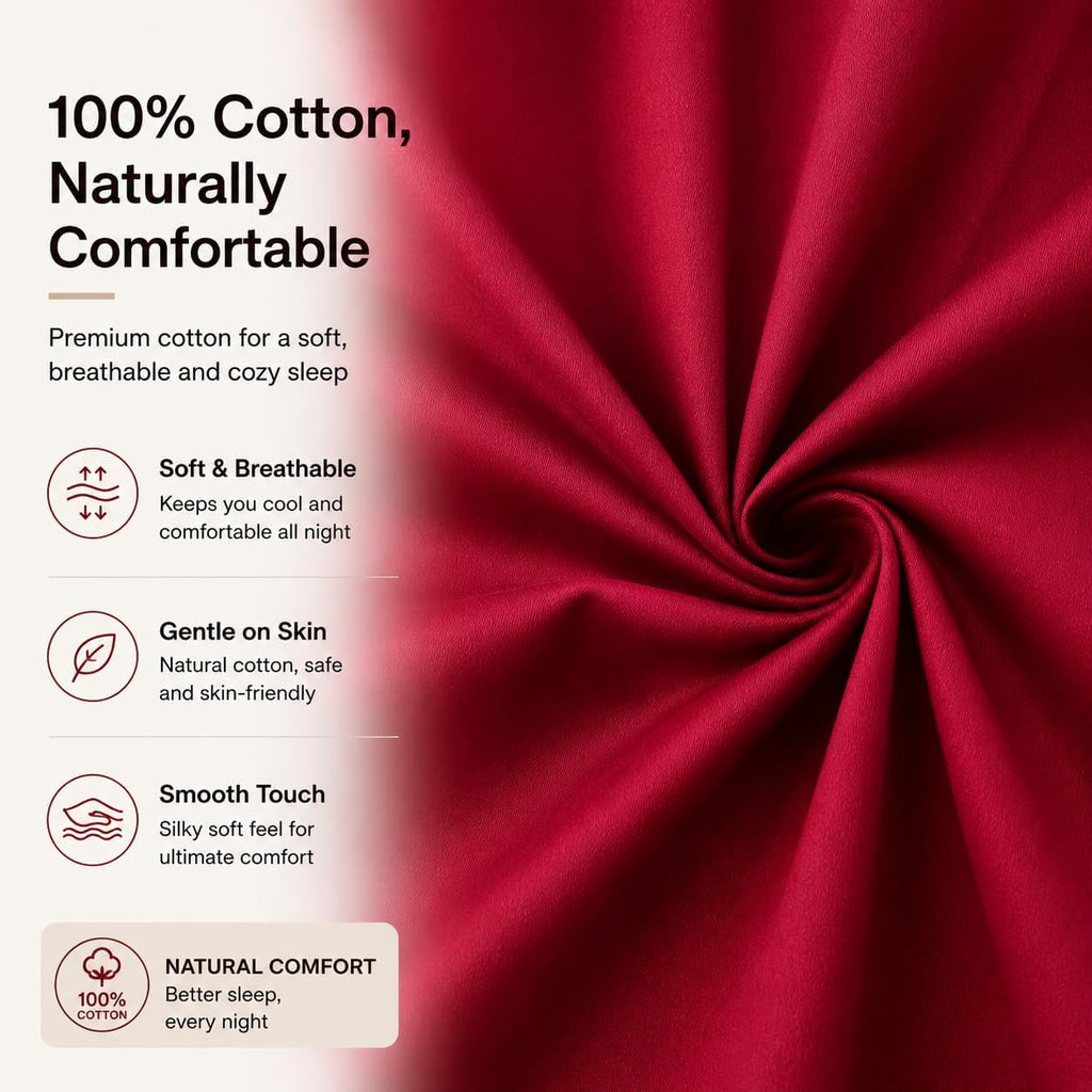 Evolive 300 Thread Count 100% Cotton Body Pillow Cover, 21" x 54", Soft Breathable Replacement Pillow Case with Hidden Zipper Closure (Red)…