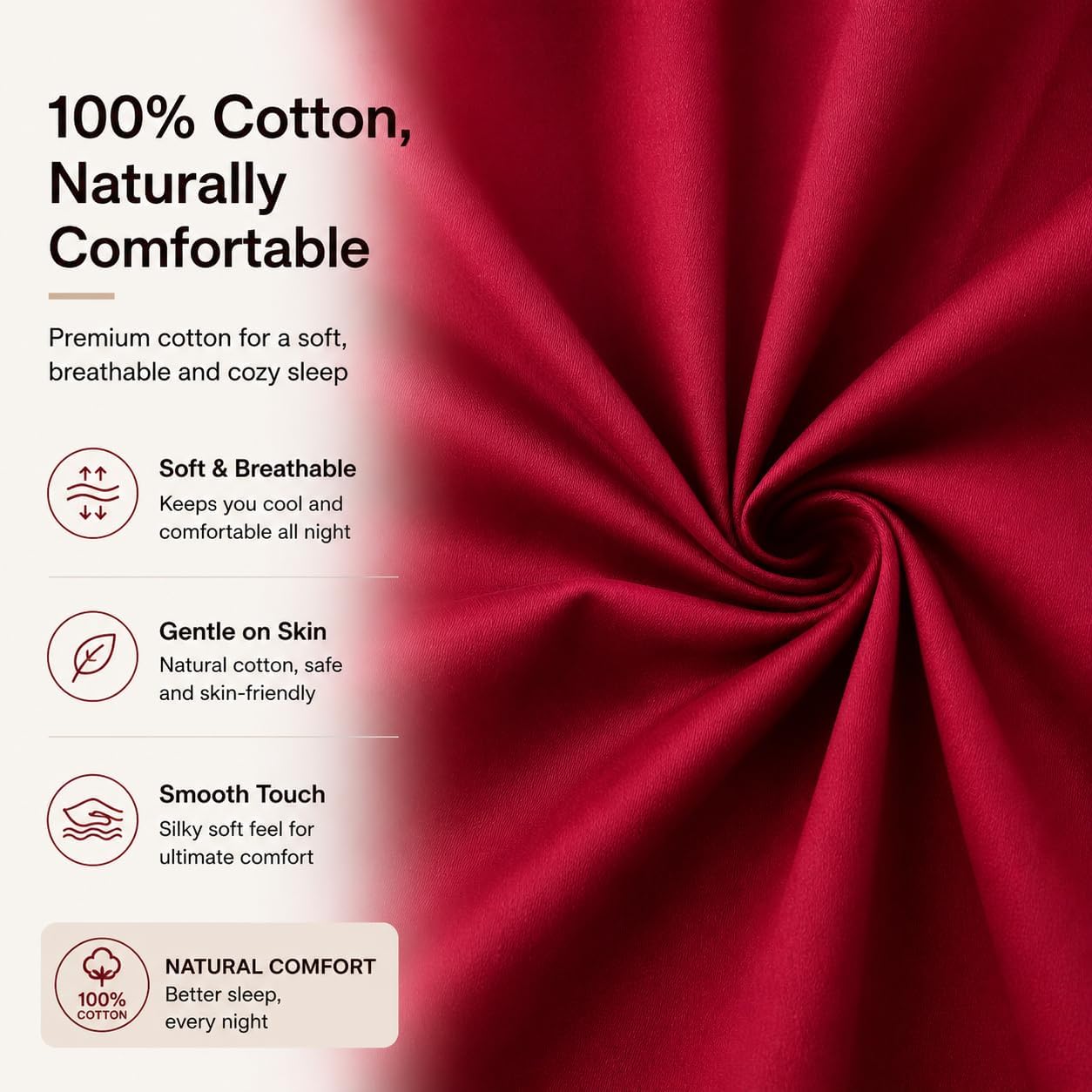 Evolive 300 Thread Count 100% Cotton Body Pillow Cover, 21" x 54", Soft Breathable Replacement Pillow Case with Hidden Zipper Closure (Red)…