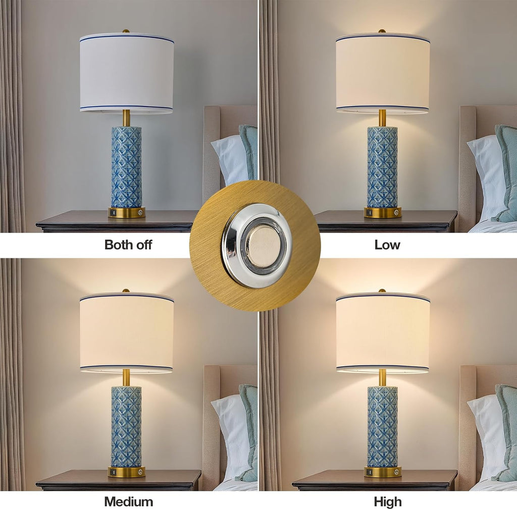 Set of 2 Table Lamp for Living Room Bedroom Farmhouse,26'' Touch Control Bedroom Aqua Blue Ceramic Lamps 3-Way Dimmable Bedside Lamps…