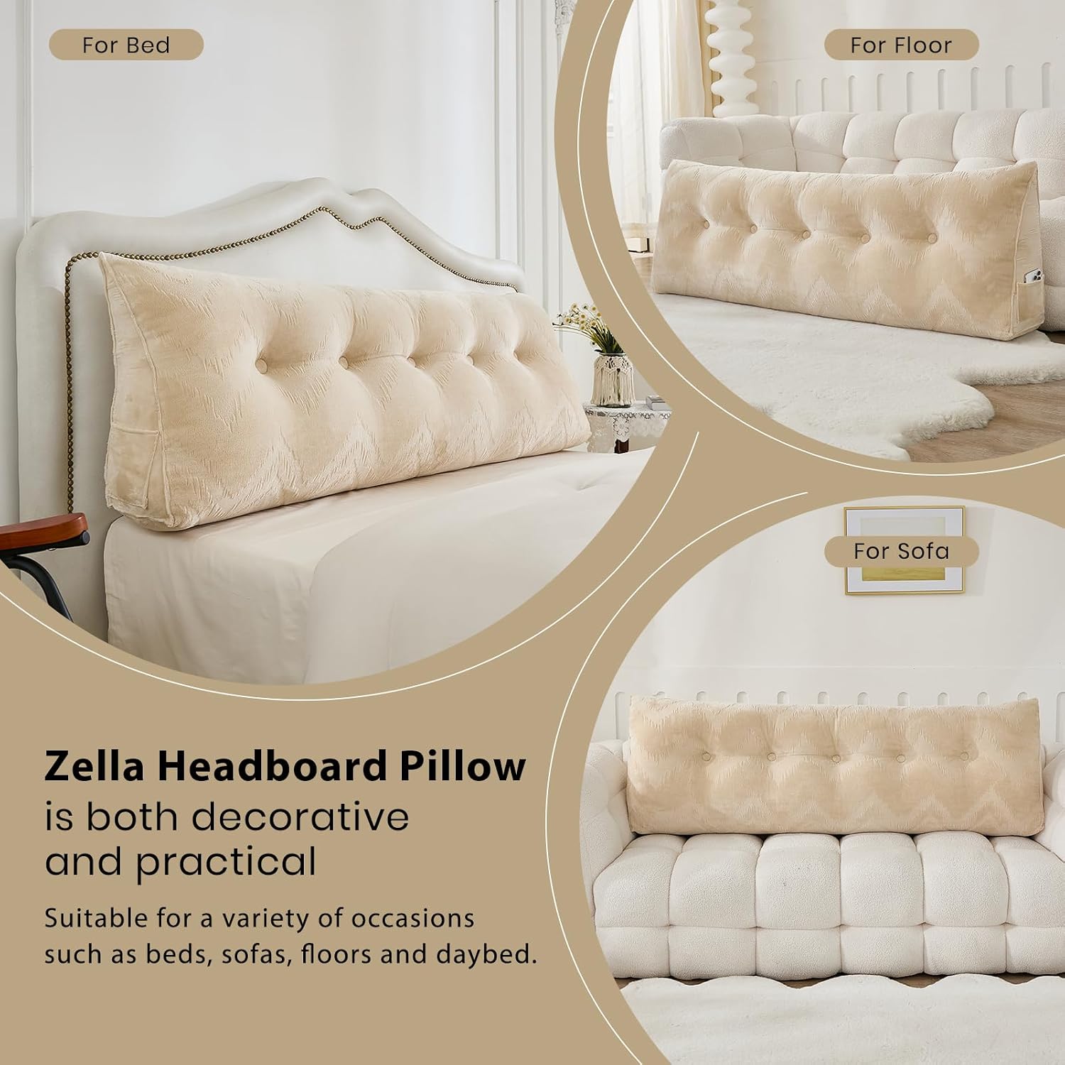Zelladorra Headboard Pillow for Bed, Triangular Wedge Pillow Headboard Soft Support While Reading and Resting, Bed Bolster Cushion…