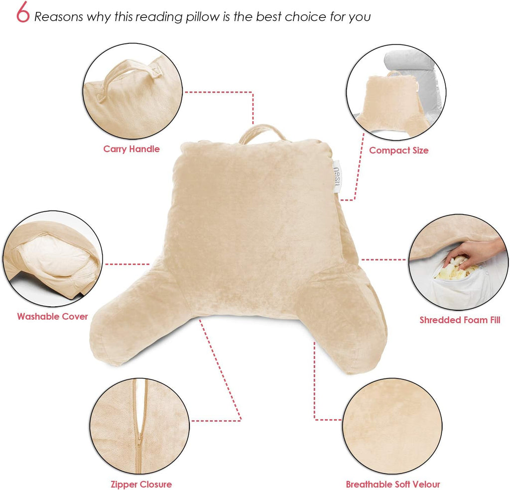 Nestl Reading Pillow with Shredded Memory Foam, Designed for Sitting Up in Bed and Couch, Back and Arms Adjustable Support for Adult &…