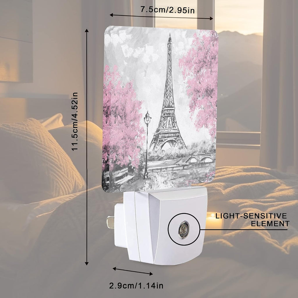 Eiffel Tower Paris Pink Flower Night Light Plug-in LED Nightlights Auto Sensor Night Lamp Dusk-to-Dawn Lamp Home Decor for Nursery…