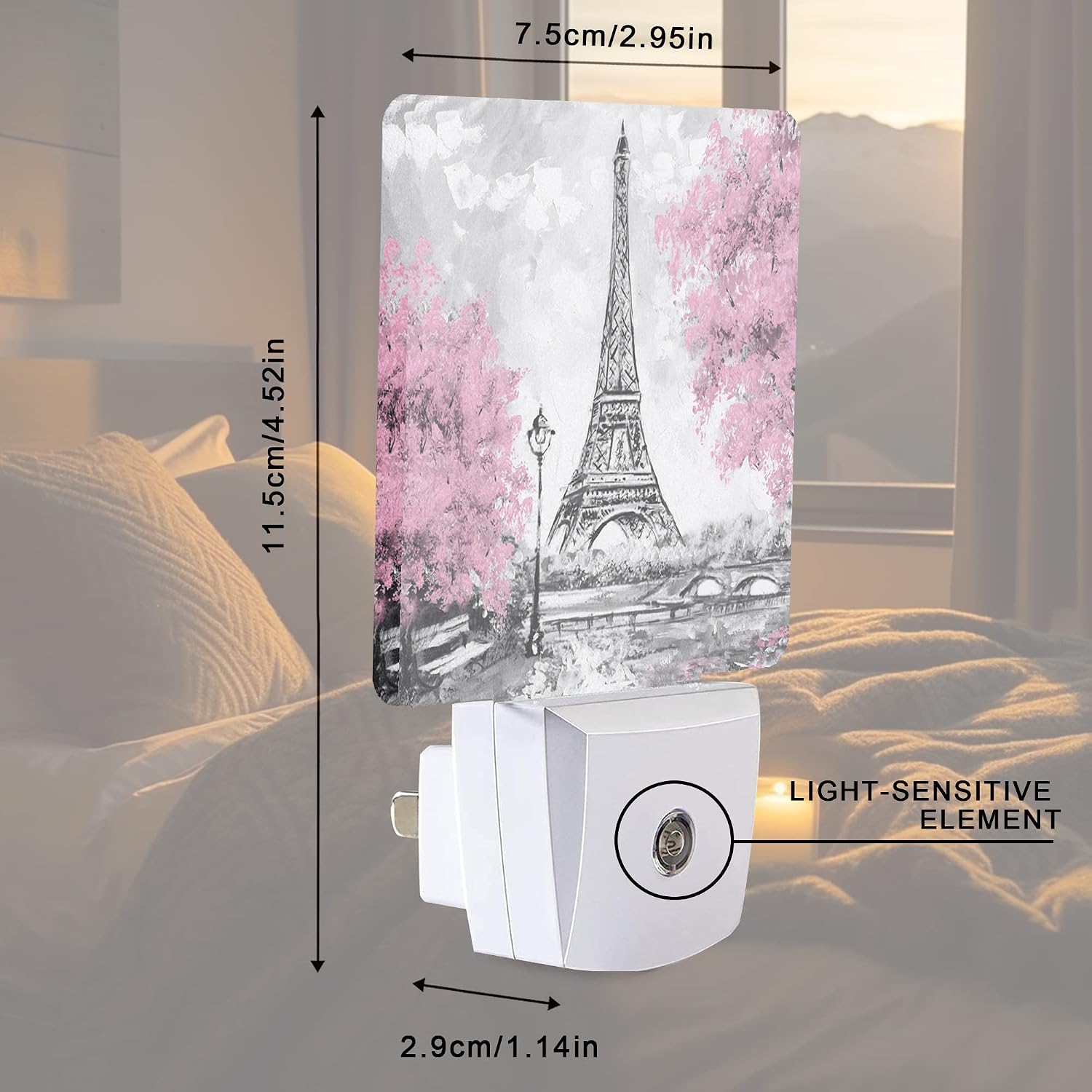 Eiffel Tower Paris Pink Flower Night Light Plug-in LED Nightlights Auto Sensor Night Lamp Dusk-to-Dawn Lamp Home Decor for Nursery…