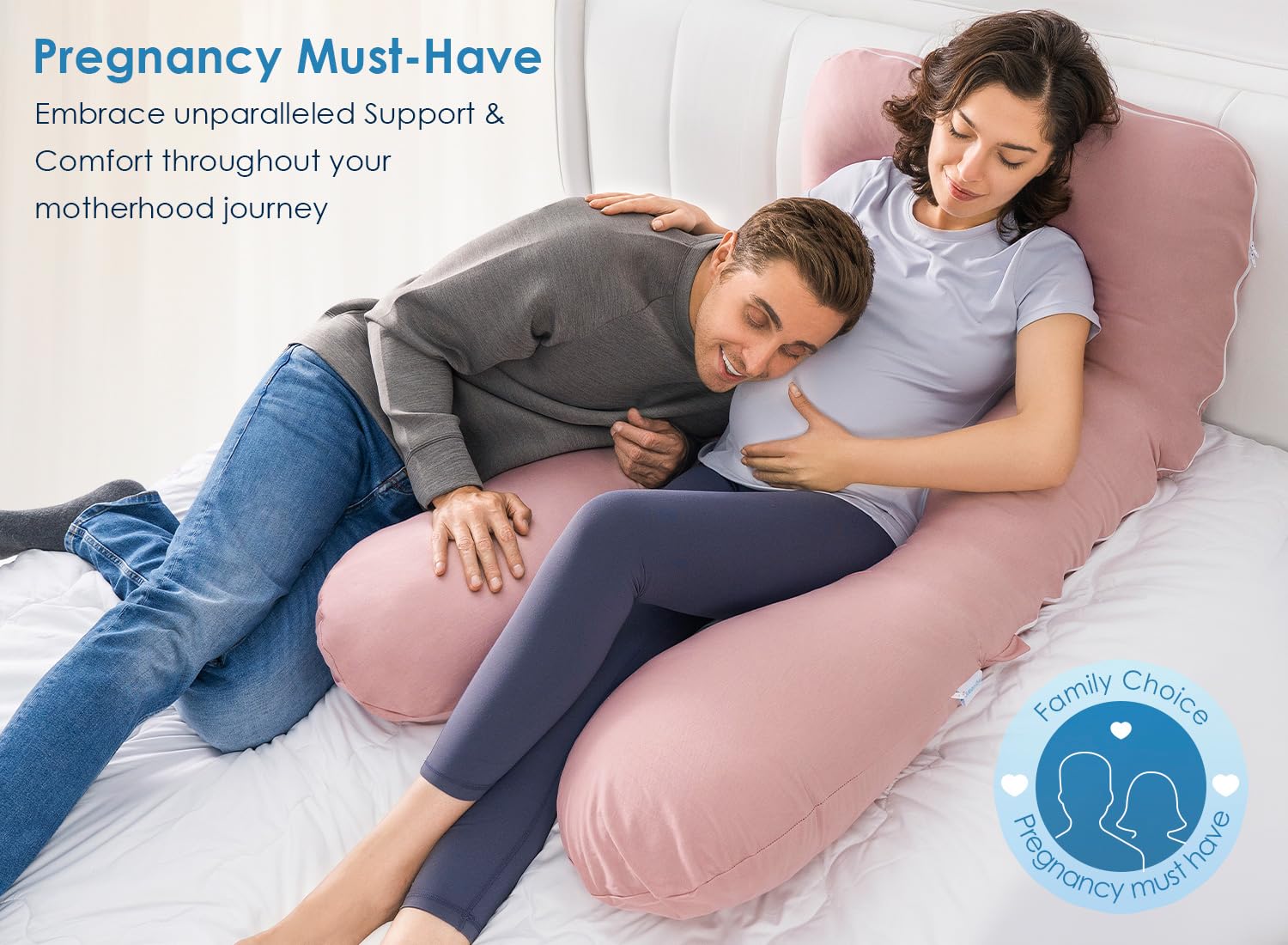 QUEEN ROSE Extra Long Pregnancy Pillows, 60 Inch U Shaped Body Pillow for Sleeping, Cooling Maternity Pillow for Pregnant Women, Body…