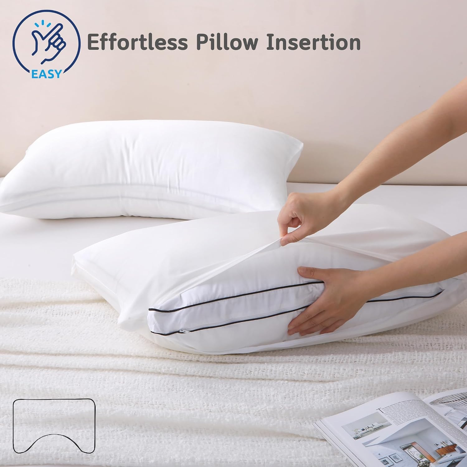 Cooling Pillow Covers for Curved Pillows – 2-Pack 28x20 Pearl White Moon-Shaped Zippered Pillowcases, 100% Rayon Derived from Bamboo…