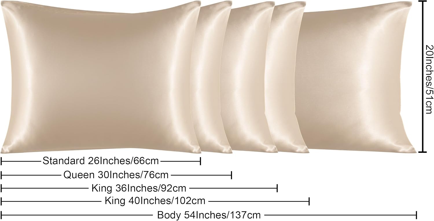 Ntbay Satin Body Pillowcase for Hair and Skin, Luxurious and Silky Pillow case with Envelope Closure, 20x54 Inches, Taupe 54 Inches