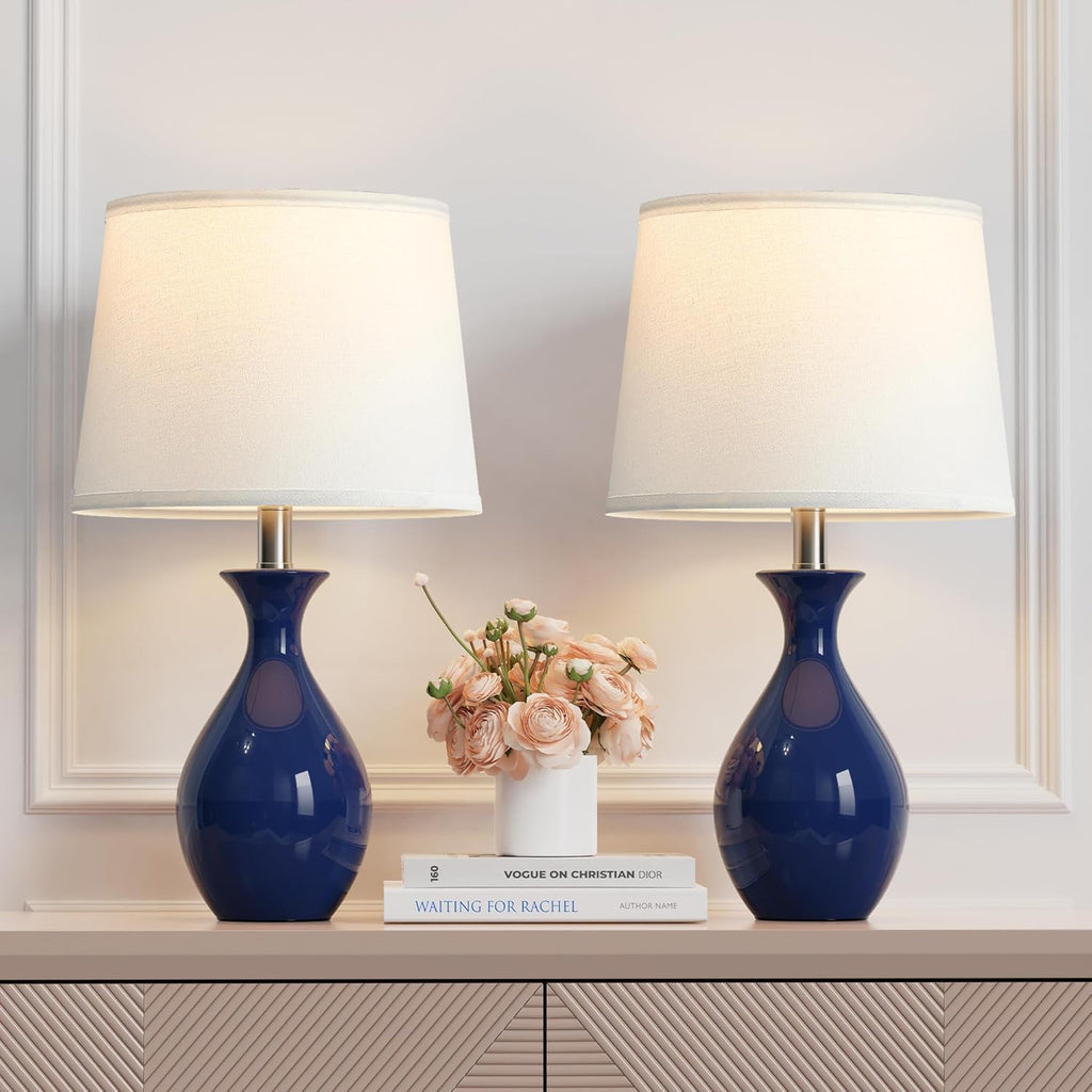 PARTPHONER Table Lamp Set of 2, Modern Ceramic Bedside Lamps for Night Stands, Classic Small Lamp Nightstand Lamp for Bedroom Living Room…