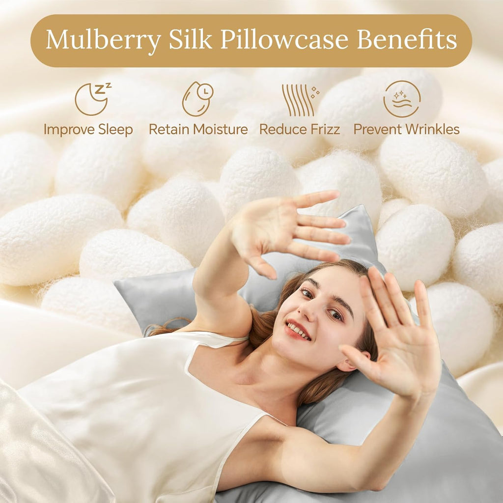Infiixso Mulberry Silk Pillowcase for Hair and Skin, Silk Pillow Cases Queen Size Set of 2 with Hidden Zipper 20x30 Inches, Ultra Soft Cool…