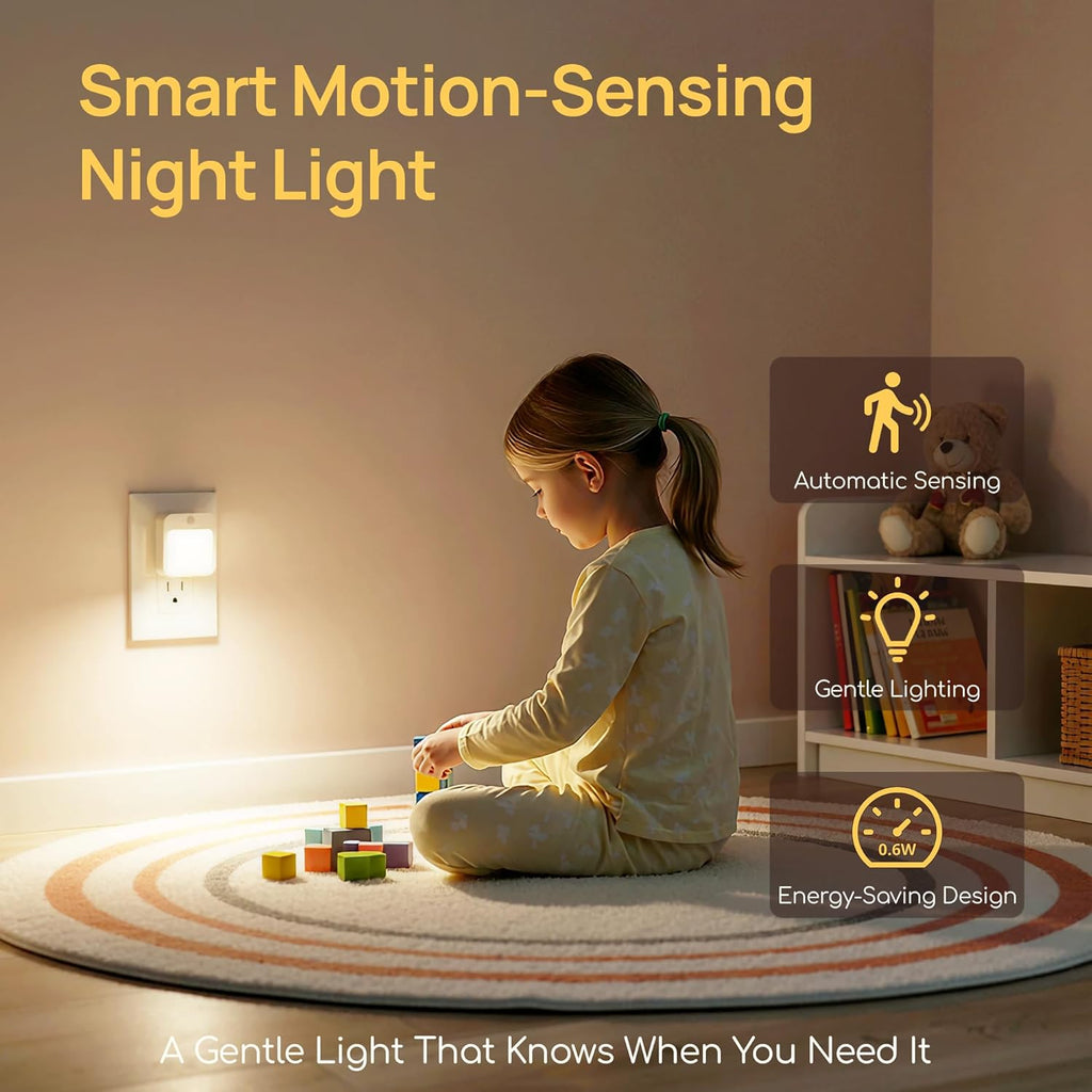 Plug-in Night Light with Motion Sensor, Dusk-to-Dawn Light Sensor, Stepless Dimming LED Night Lights for Bedroom, Hallway, Bathroom, Kids…