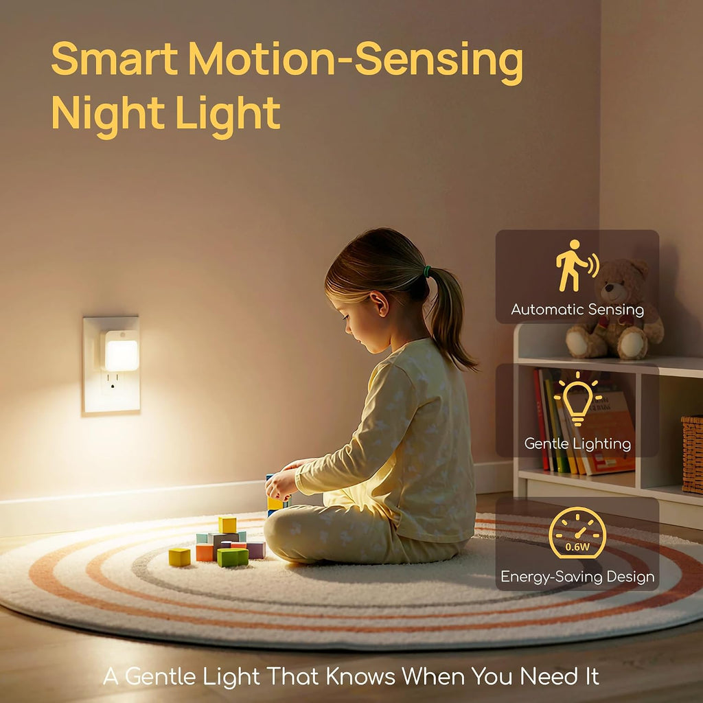 Plug-in Night Light with Motion Sensor, Dusk-to-Dawn Light Sensor, Stepless Dimming LED Night Lights for Bedroom, Hallway, Bathroom, Kids…