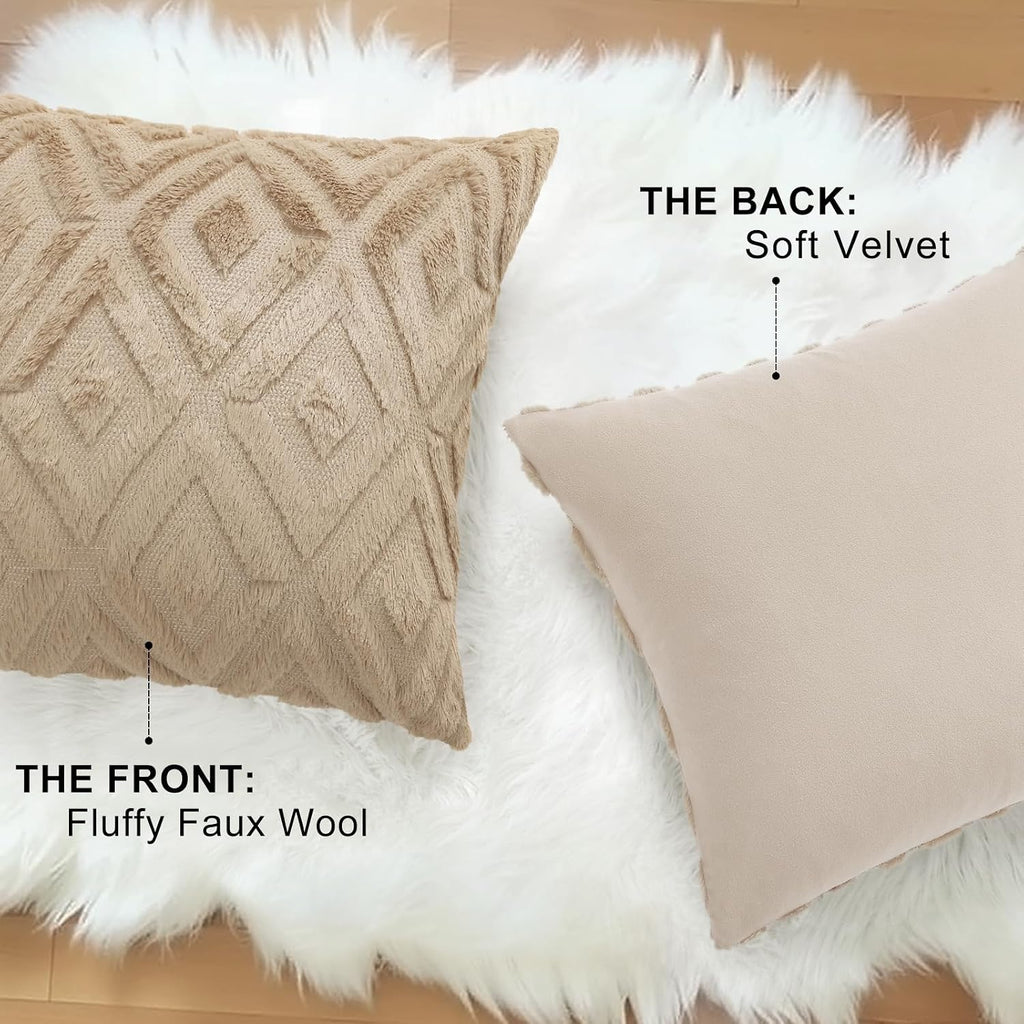 decorUhome Summer Couch Throw Pillow Covers 12x20 Set of 2, Decorative Soft Plush Faux Fur Wool Lumbar Accent Pillow Covers for Modern Farm…