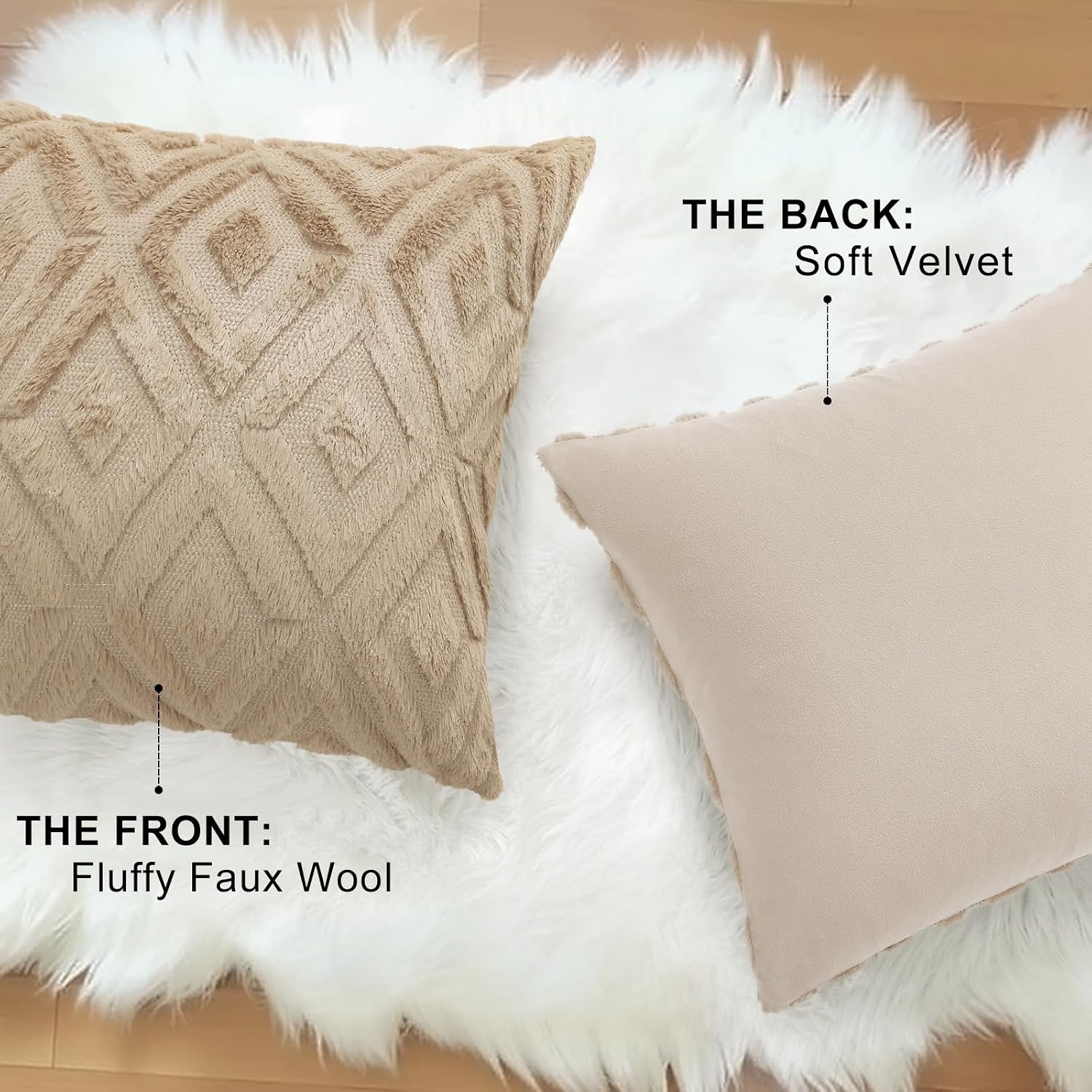 decorUhome Summer Couch Euro Sham Throw Pillow Covers 22x22 Set of 2, Decorative Soft Plush Faux Fur Wool Accent Pillow Covers for Modern F…