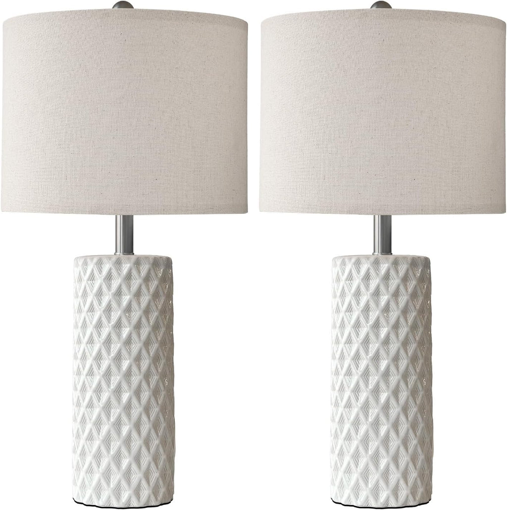 USumkky 26" Tall Table Lamp for Living Room -Vintage White Lamps Set of 2 Modern Ceramic Lamps for Night Stands, Bedside Lamp for End…