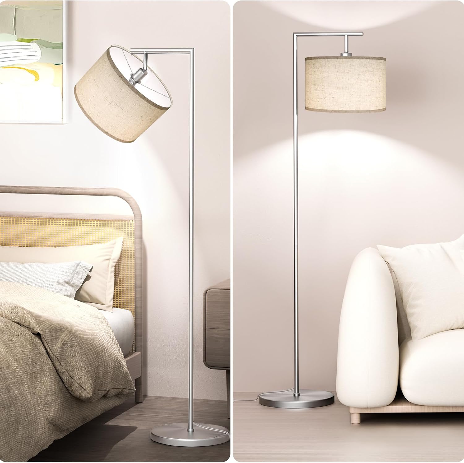 Floor Lamp for Living Room with 3 Color Temperatures Standing Lamp with Adjustable Beige Linen Lampshade Tall Lamps for Bedroom Office…