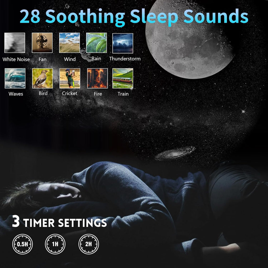 Musqua Galaxy Projector & White Noise Machine with 28 Sounds, Sleep Timer, Memory Function. Starry Sky Night Light Planetarium Projector Pe…