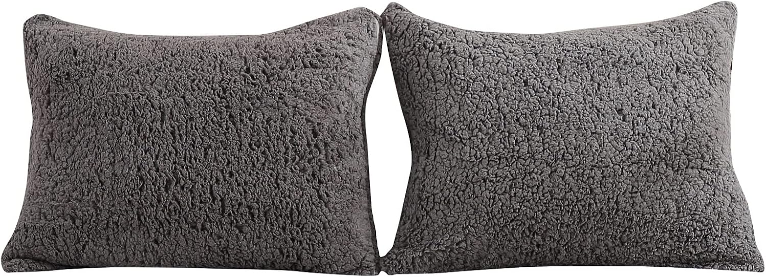 Reafort Ultra Soft Sherpa Pillowcases Set of 2 – Fluffy Cozy Fleece Standard 20" x 26", Warm Plush Covers with Smooth Zipper, Machine Washa…