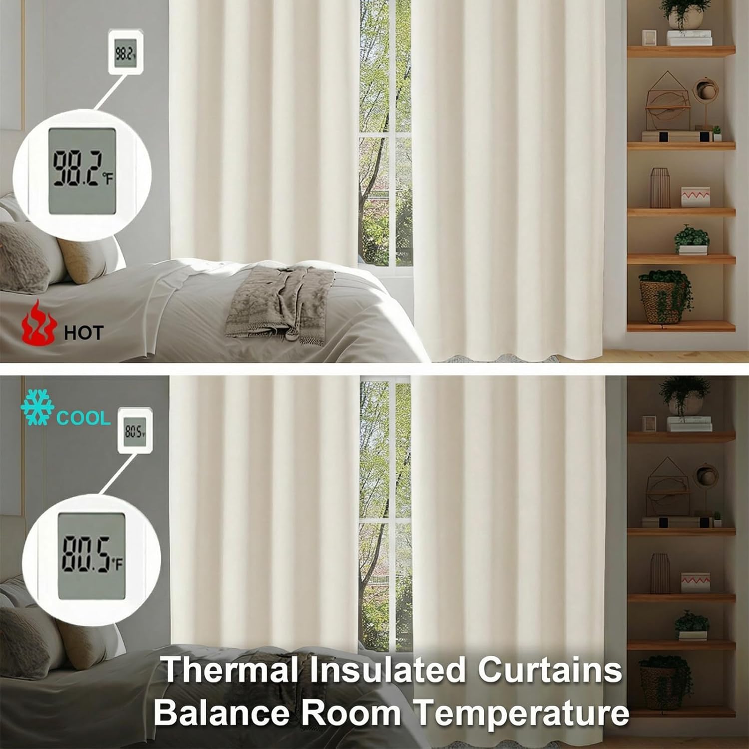 Simplebrand Ava Light Beige Short Light Filtering Curtains for Bedroom 45 Inches Long 2 Panels Set, Solid Thermal Insulated, Energy Saving…