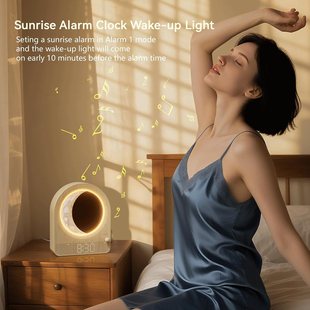 blonbar Sunrise Alarm Clocks for Bedrooms, Stepless Dimmable Moon Lamp Dual Alarm Clock with 12Levels Volume for Heavy Sleepers, 10 Natural…