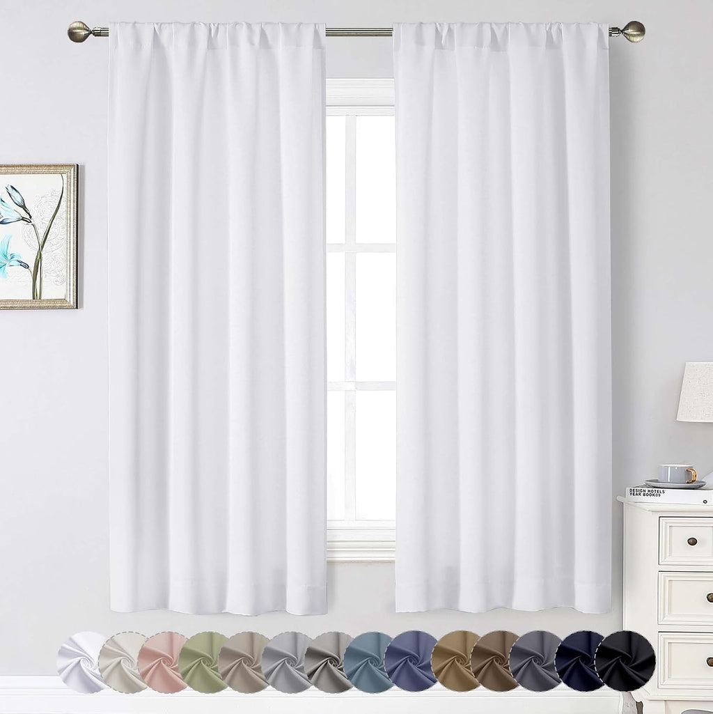 WelvetBLK White Curtains for Bedroom Living Room 63 Inch Length 2 Panels Set, Soft Solid Light Filtering Thermal Insulated Window Treatment…