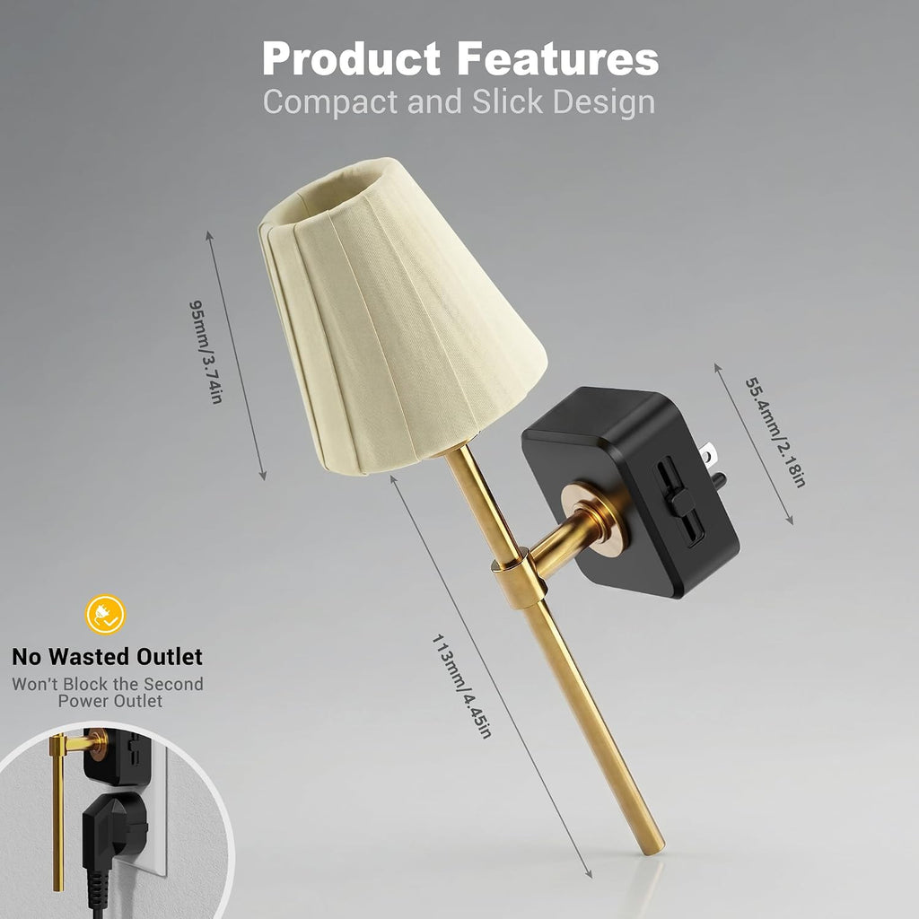 JandCase Night Lights Plug into Wall, Vintage Nightlight with Dusk to Dawn Sensor, 0-100LM Dimmable, Pleated Fabric Beige Lamp for Living…