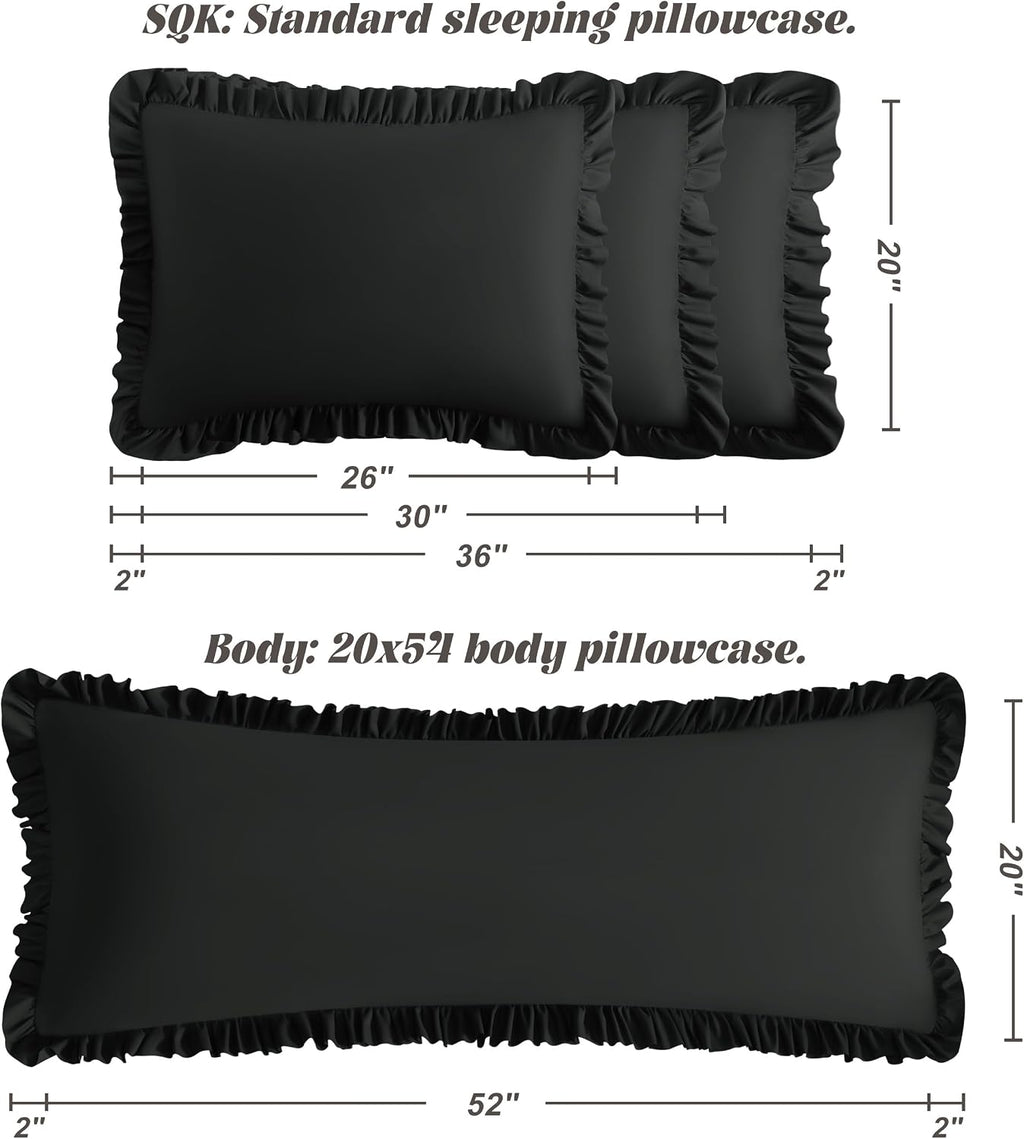 Bedsum Ruffled Pillow Shams Standard 20x26 Set of 2, Brushed Microfiber Pillowcases with Envelope Closure, Soft Wrinkle-Resistant, Black Bl…