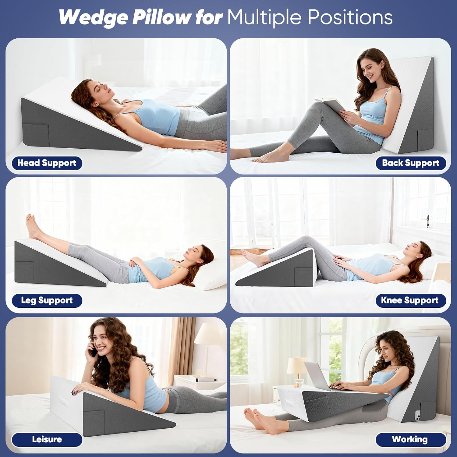 12 inch Bed Wedge Pillow for Adults Seniors, Cooling Memory Foam Incline Pillow for Sleeping, Reading & Resting, Back Support and Leg…