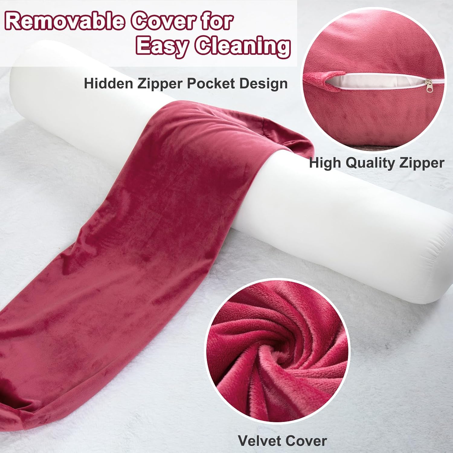 1 MIDDLE ONE Bolster Pillow for Bed, Long Round Body Pillow for Adults with Removable Velvet Cover, Decorative Tube Roll Cylinder Pillow…