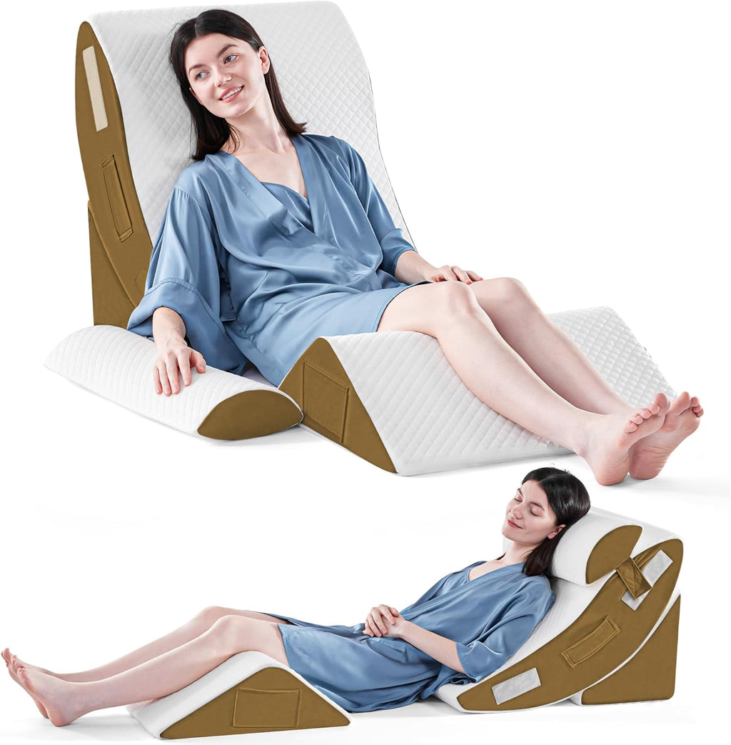 Yojoker 4PCS Orthopedic Bed Wedge Pillow Set for Sleeping, Post Surgery Foam Pillow for Body, Back and Leg, Triangle Adjustable Support Pi…