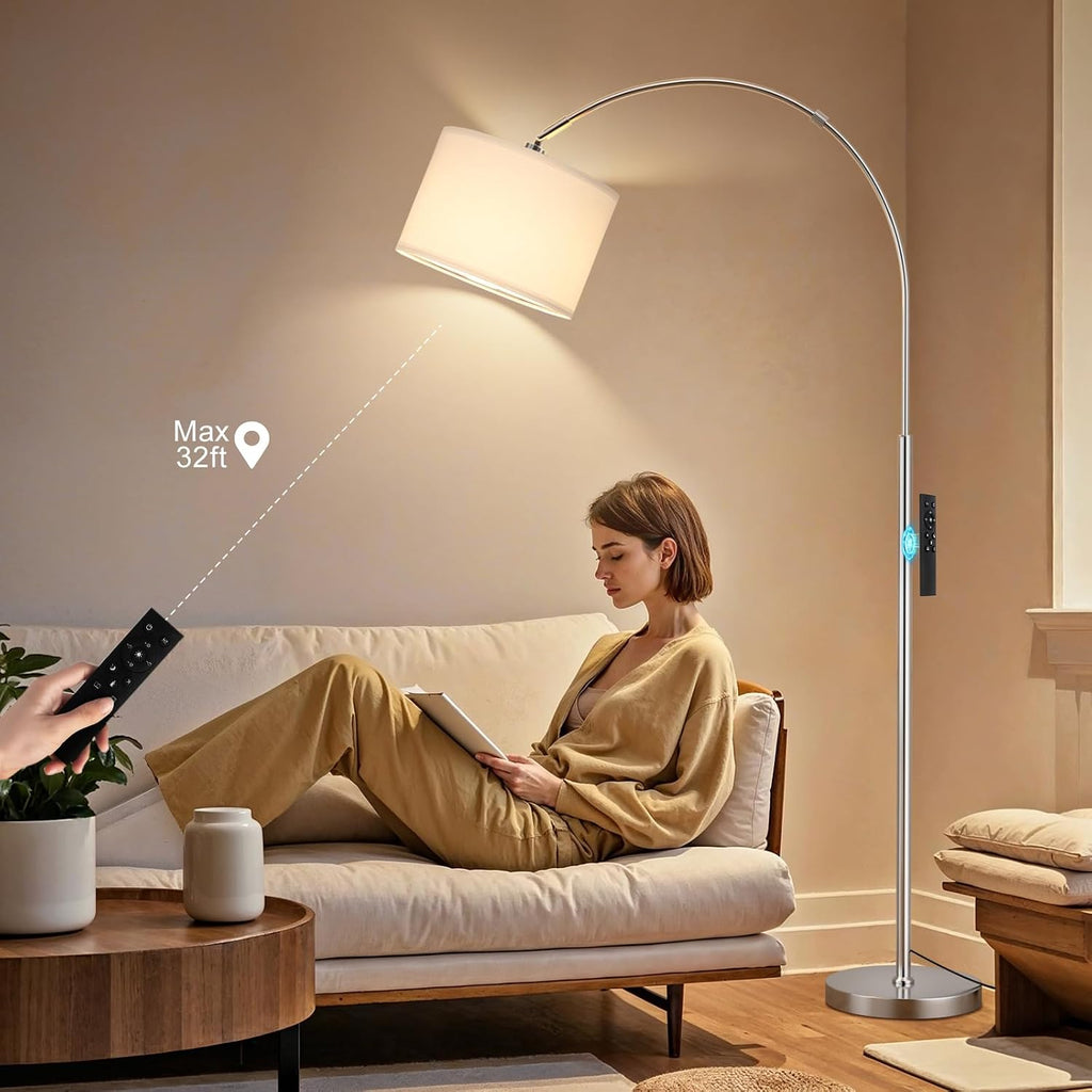 Ambimall Dimmable Arc Floor Lamp with Remote, Color Temperatures and Brightness Adjustable, Arched Floor Lamp with Rotating Head, Over…