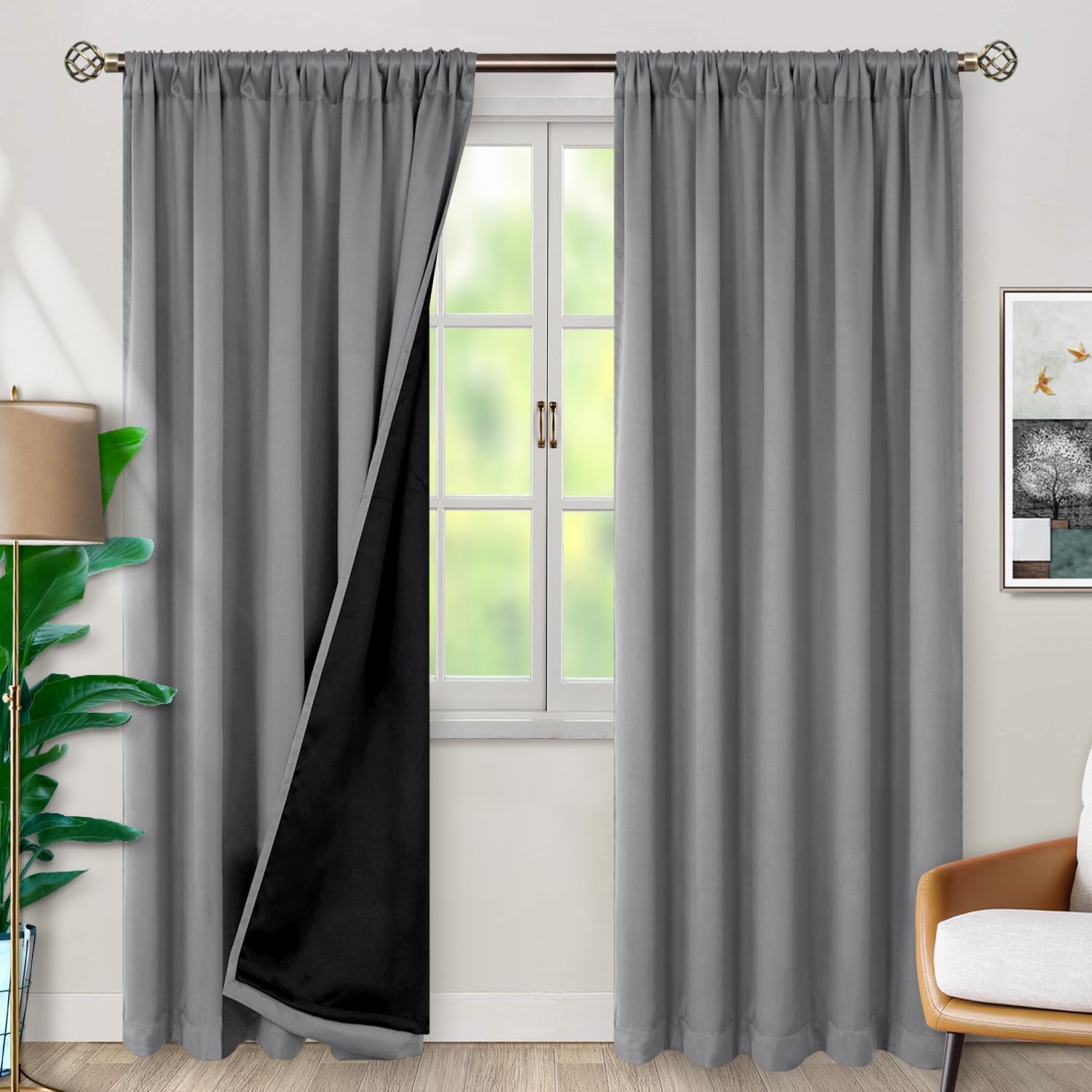 BGment Full Blackout Curtains with Thermal Insulation Liner Curtains 90 Inches Long, Rod Pocket and Back Tab Double Layer Room Darkening…