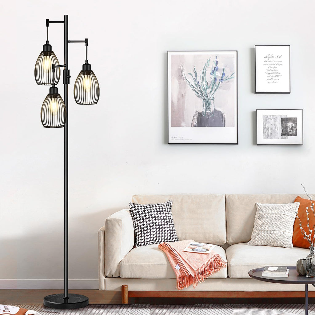 Torondo 70" Dimmable Floor Lamp with Marble Base, 3 x 800LM LED Edison Bulbs Included, Industrial Black Floor Lamps for Living Room…