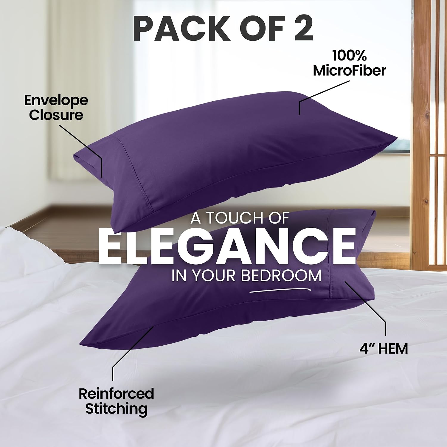 Utopiabedding Utopia Bedding Pillow Cases Standard Size 2-Pack – Soft Brushed Microfiber – Envelope Closure – Perfect for Hospitals, Hotels…