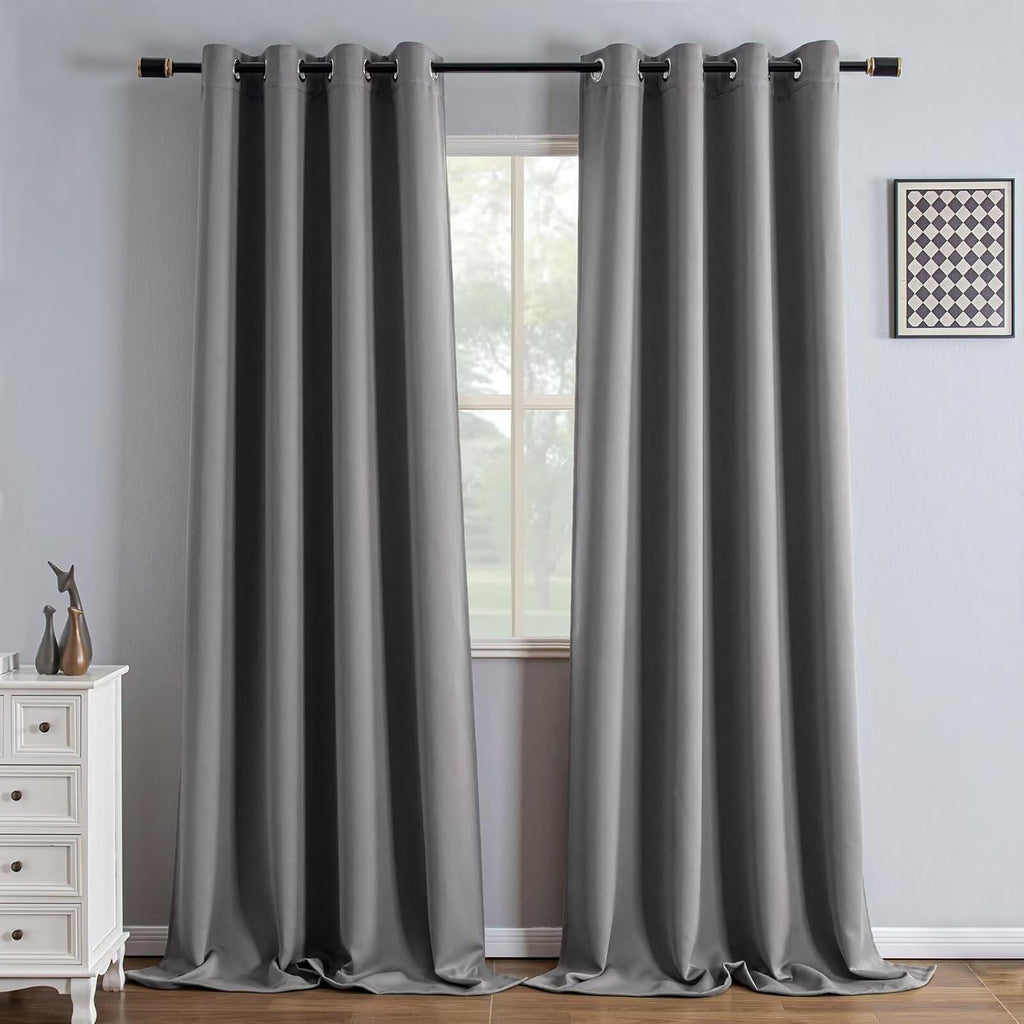 Igemaeve Blackout Curtains 90 Inch Length 2 Panels Set, Black Out Curtains for Bedroom 90 Inch Long, Grommet Energy Saving Room Darkening D…