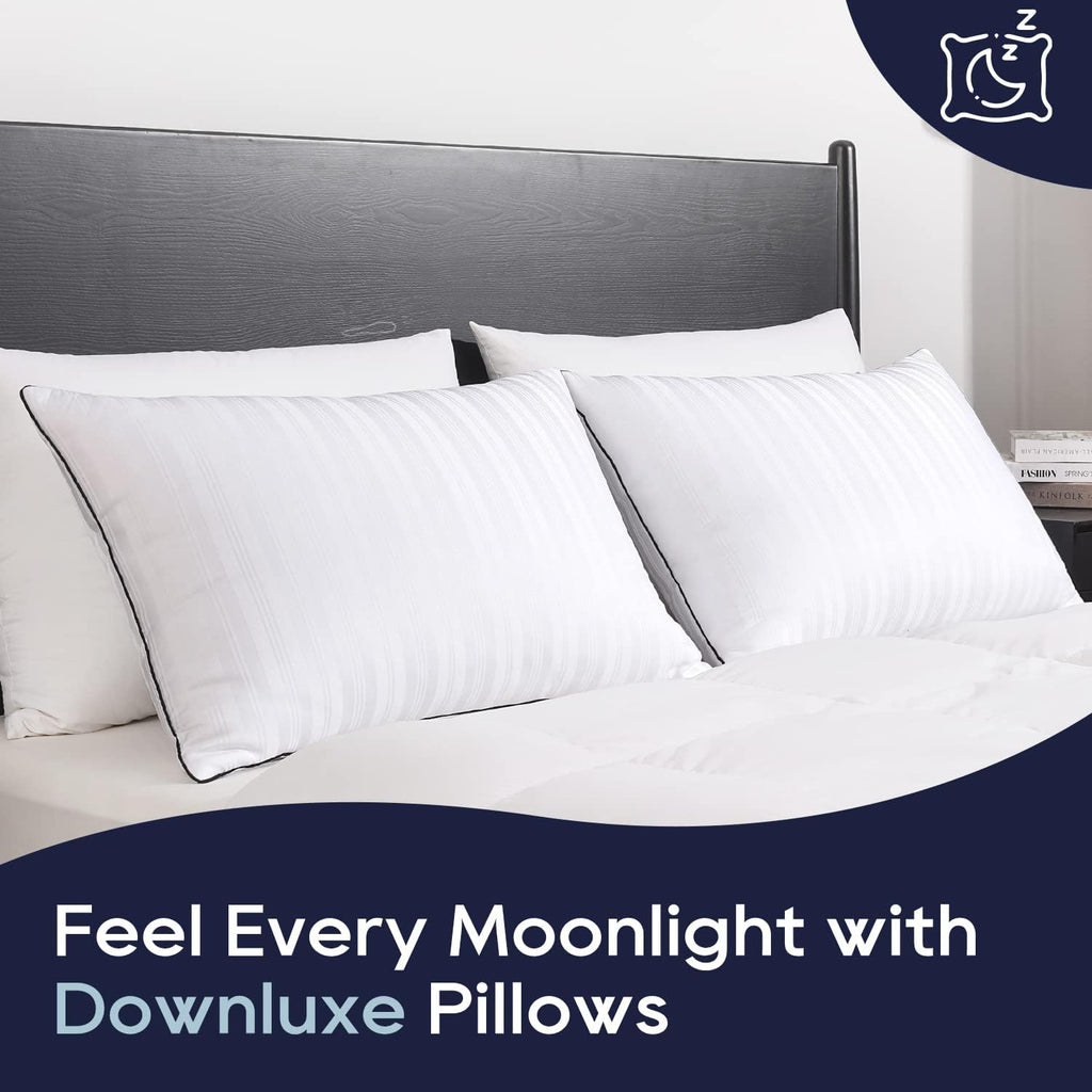 Downluxe Bed Pillows Queen Size Set of 2 - Hotel Collection Soft Down Alternative Pillows for Sleeping, Perfect for Side, Back and Stomach…