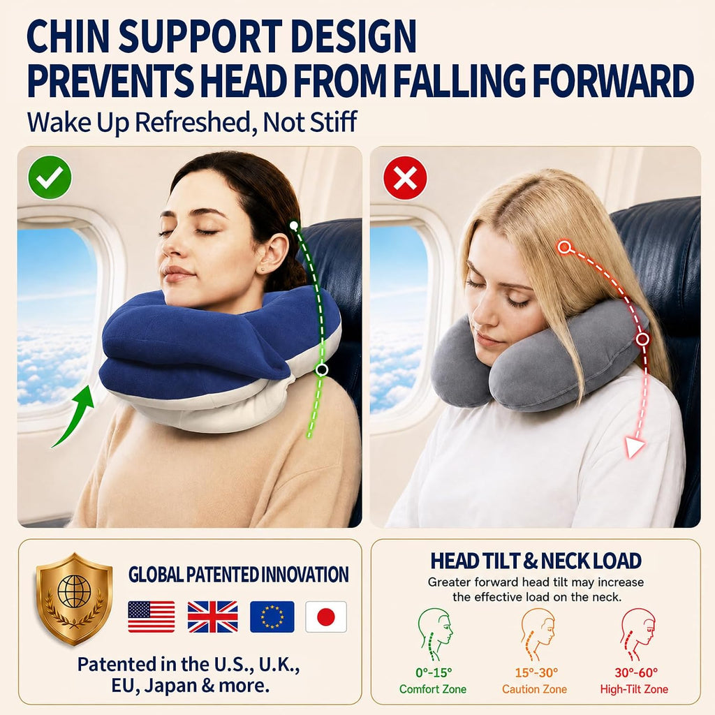 BUYUE Travel Neck Pillows for Airplanes, Memory Foam 360° Head Support Sleep for Long Flight, Skin-Friendly & Breathable, Kit with Eye…