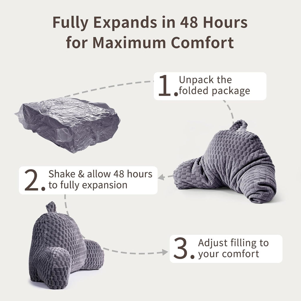 Faux Fur Reading Pillow for Bed Adults, Ultra Soft Plush Floor Backrest Pillow with Side Pockets for Bed & Couch, Perfect for Reading…