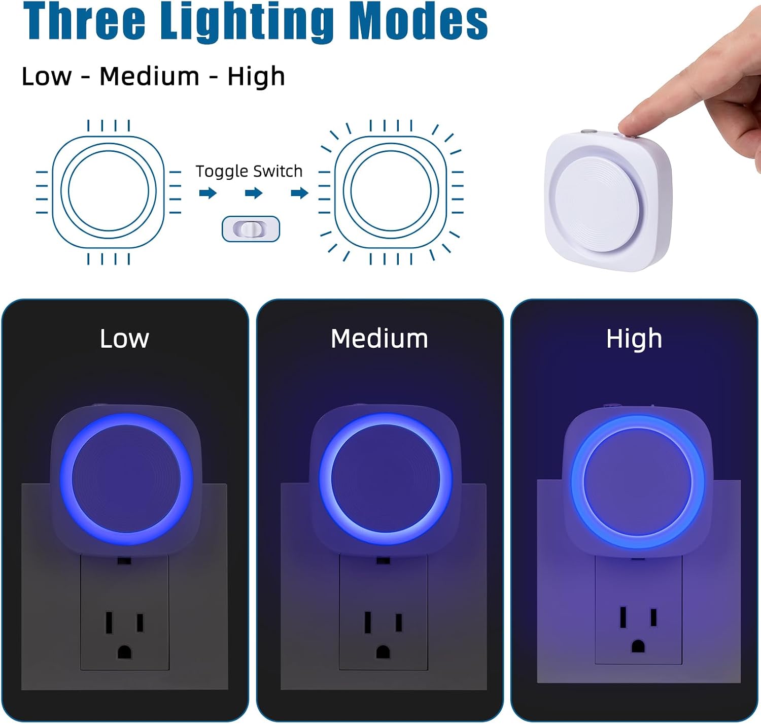 Blue Night Lights Plug into Wall, 4 Packs Dimmable Night Light with Dust to Dawn Sensor, Automatically Turn on and Off, Gentle Glow…