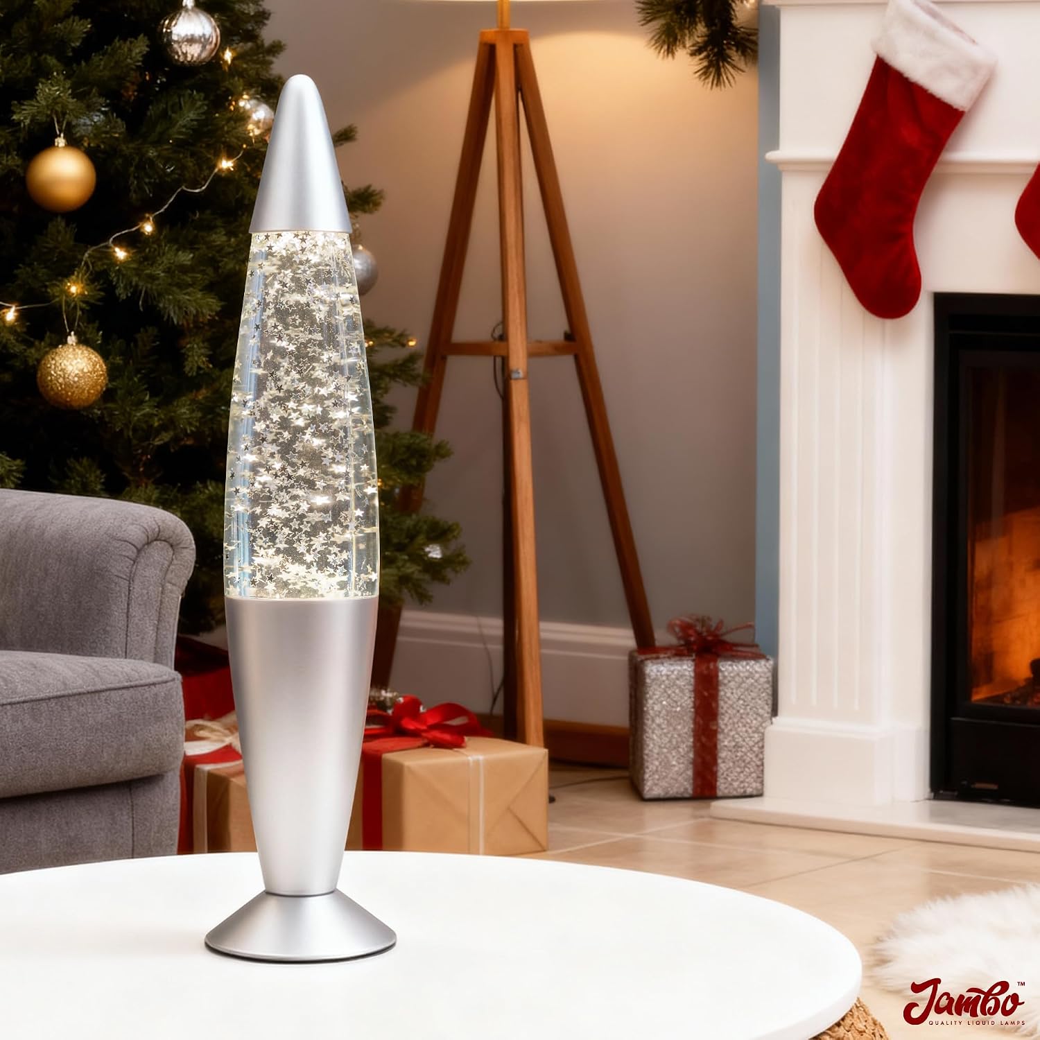 Jambo 16-Inch Silver Star Glitter Lamp I Beautiful Liquid Lamp I Entertaining for Adults and Kids I Perfect Holiday Gift