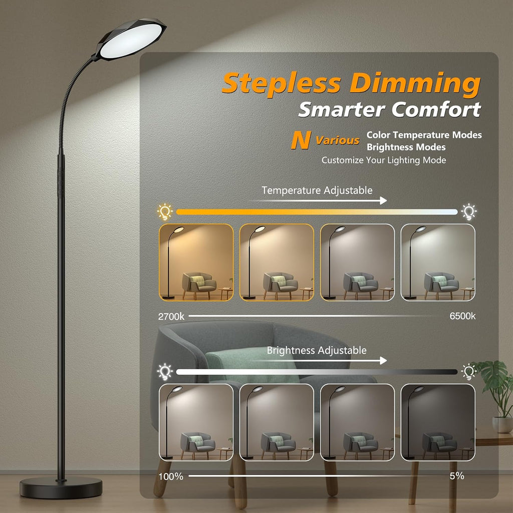 Pacovy Floor Lamp, 18W Bright LED Floor Lamps for Living Room with Diamond-Surface, Stepless Adjustable Colors & Dimmer Standing Lamp with…