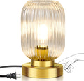 Mid Century Modern Table Lamp with Clear Ribbed Glass Shade, Touch Control & 3 Way Dimmable, Small Gold, Vintage Bedside Lamp for…
