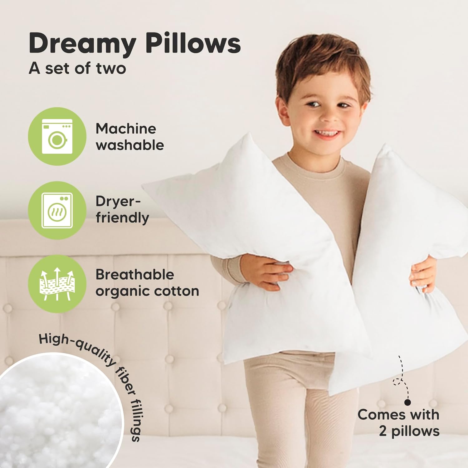 KeaBabies 2-Pack Toddler Pillows 2 Year Old to 5-13x18 Soft Organic Cotton Kids Pillow for Sleeping, Travel, School, Daycare, Nap…
