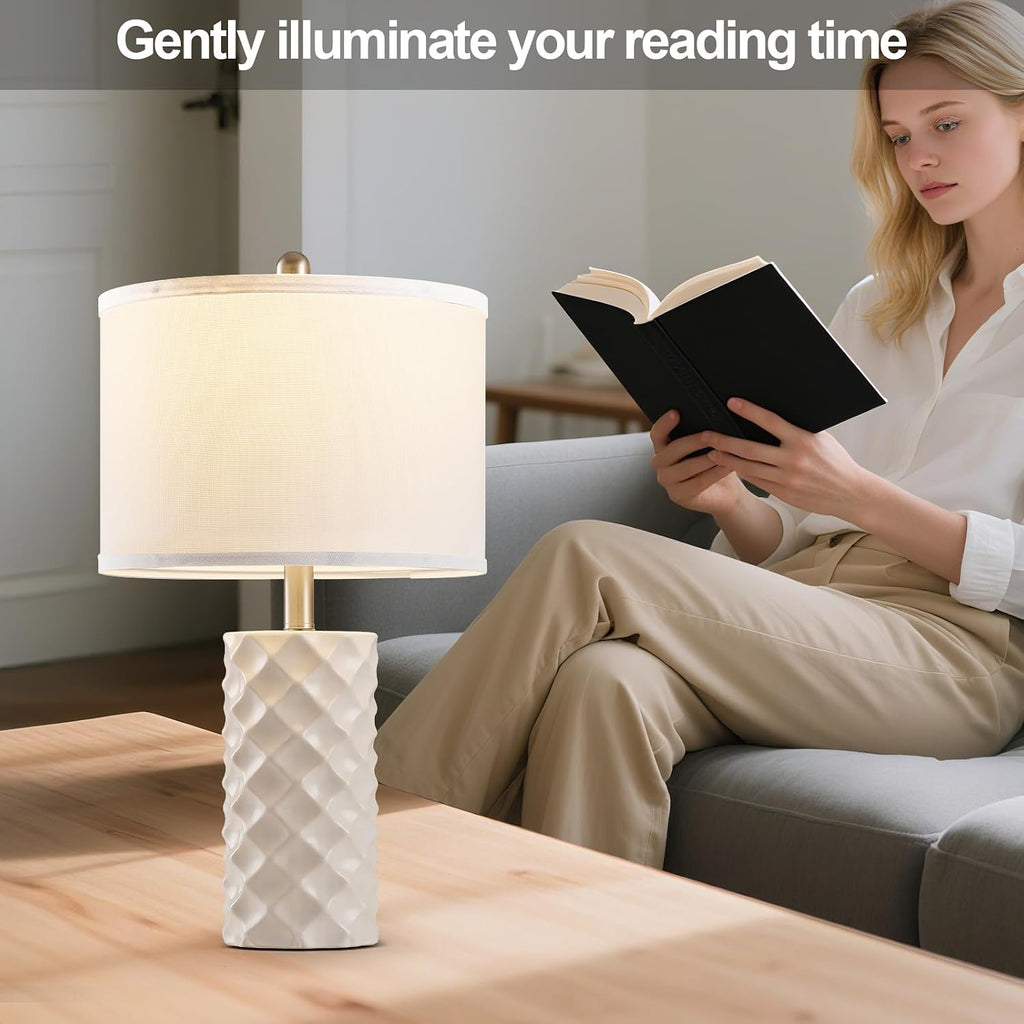 BLHDZJR Gentle Beige & Star Diamond Ceramic Table Lamps (Set of 2) - 23" Luxe Modern Bedside Lamps for Nightstand, bedrooms, Living R…