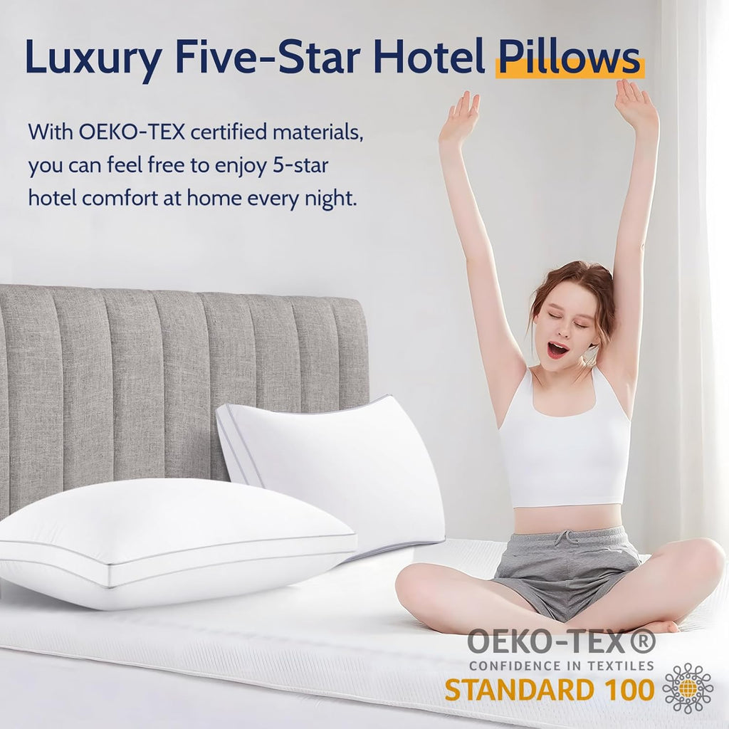 Roumea Pillows Queen Size Set of 2, Gusseted Bed Pillows for Sleeping 2 Pack, Luxury Hotel Quality, Supportive Queen Pillow with Soft Down…
