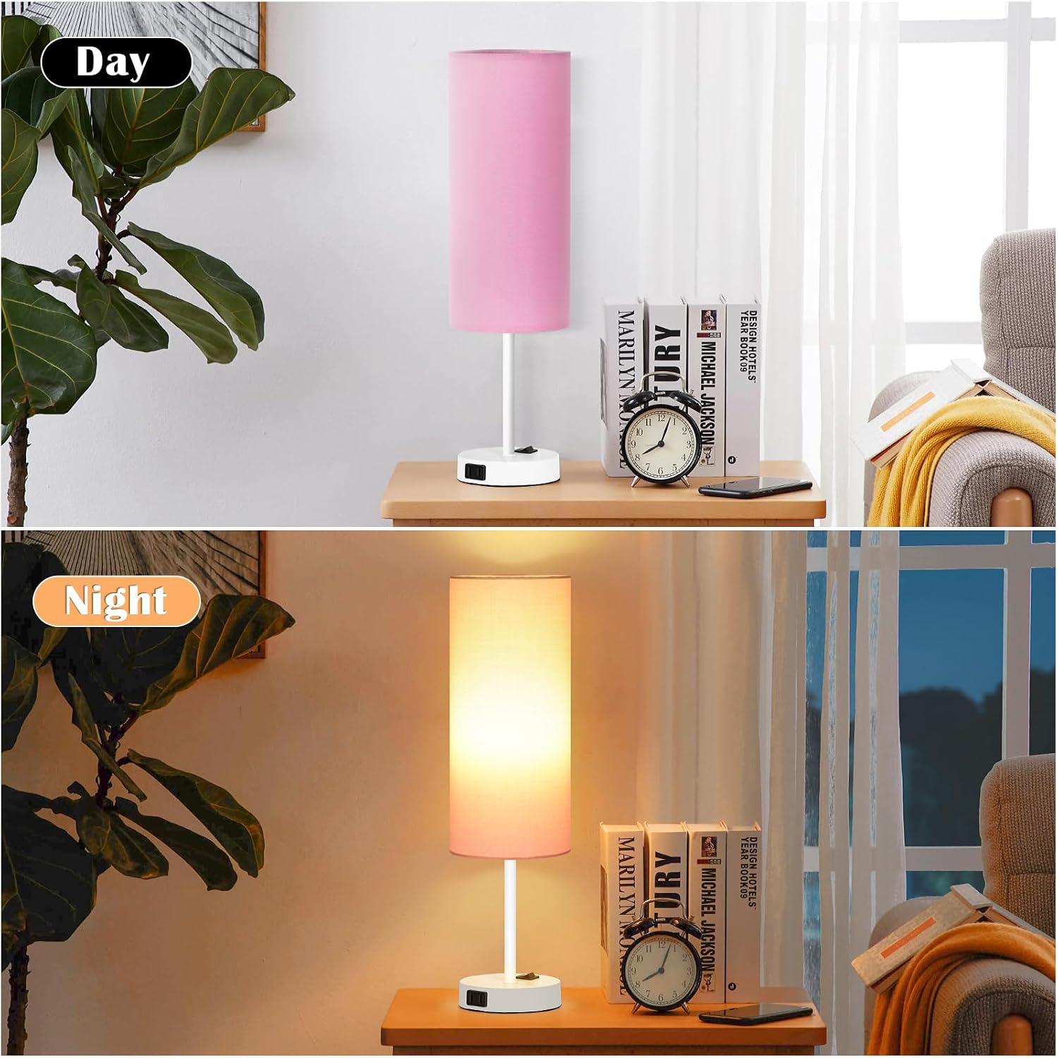 ZJOJO Table Lamp for Bedroom 2 Pack,18in Bedside Lamps with 3 Way Dimmable Rocker Switch & AC Outlet, Nightstand Desk Lamp with Pink…